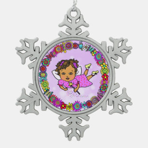Lila Fairy mit Wand Schneeflocken Zinn-Ornament