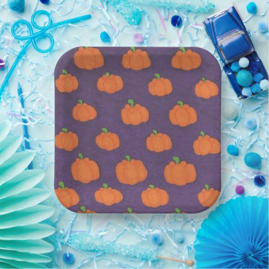 Lila Fall Pumpkin Pattern Pappteller (Party)