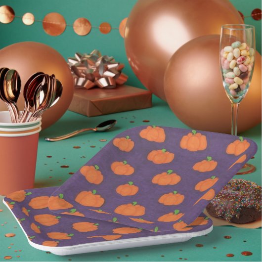 Lila Fall Pumpkin Pattern Pappteller (Multi)