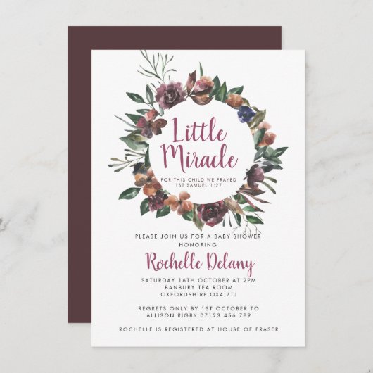 Lila Fall Wreath Kleine Wunderdusche Einladung (Vorne/Hinten)