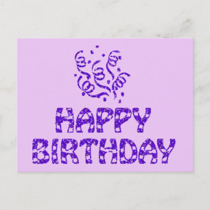 Lila falscher Glitter Frohe Geburtstag und Luftsch Postkarte