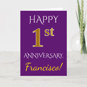 Lila, Falsches Gold 1. Hochzeitstag + Name Karte