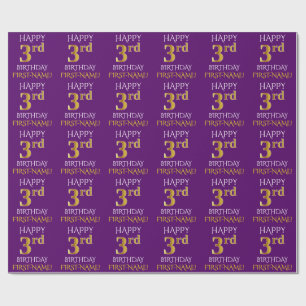 Lila, falsches Gold "FROHES 3. GEBURTSTAG" Geschenkpapier