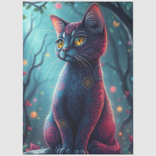 Lila Fantasie Katze Seidenpapier (Vorderseite)