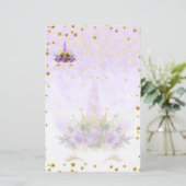 Lila Fantasie und Goldene Sterne Einhorn Briefpapier (Stehend Vorderseite)