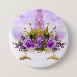 Lila Fantasie und Goldene Sterne Einhorn Button