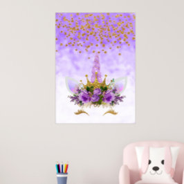 Lila Fantasie und Goldene Sterne Einhorn Poster