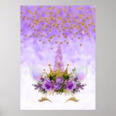 Lila Fantasie und Goldene Sterne Einhorn Poster (Vorne)