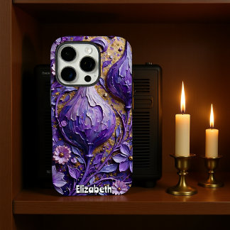 Lila Fantasy-Blume mit Goldtextur iPhone 16 Pro Hülle