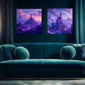 Lila Fantasy Castle Print Set von 2