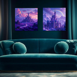Lila Fantasy Castle Print Set von 2