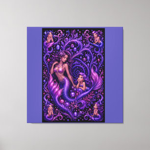 Lila Fantasy Meerjungfrau-Duo Ozeantraum-Kunst Leinwanddruck