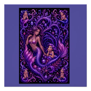 Lila Fantasy Meerjungfrau-Duo Ozeantraum-Kunst Poster