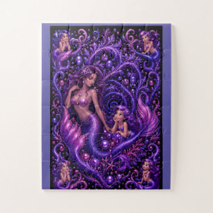 Lila Fantasy Meerjungfrau-Duo Ozeantraum-Kunst  Puzzle