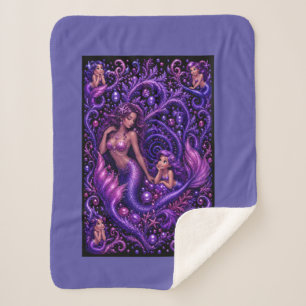 Lila Fantasy Meerjungfrau-Duo Ozeantraum-Kunst Sherpadecke