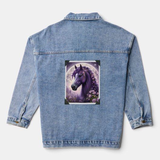 Lila Fantasy-Mond-Pferd, Jeansjacke (Rückseite)