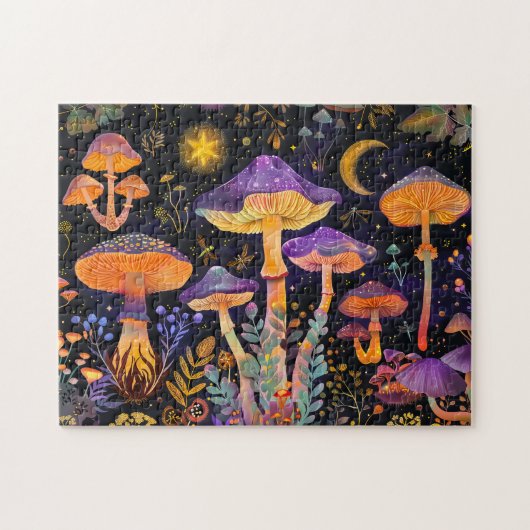 Lila Fantasy-Pilze unter Sternenhimmel Puzzle (Horizontal)