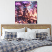 Lila Fantasy Steampunk City Leinwanddruck (Insitu (Schlafzimmer))