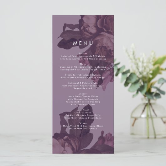 Lila Fantasy Wedding Menu Menükarte (Stehend Vorderseite)