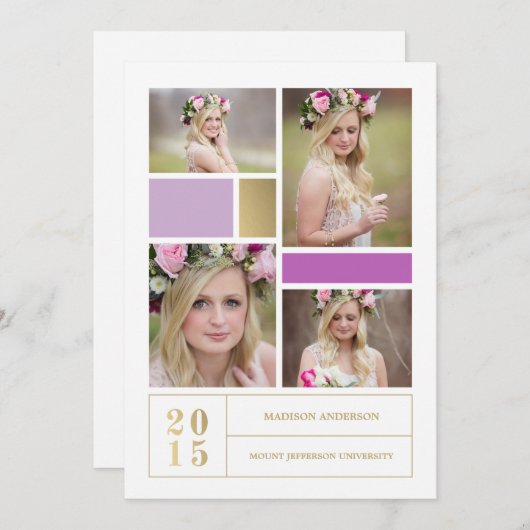 Lila Farbblock | Einladung des Abschlusses (Vorne/Hinten)