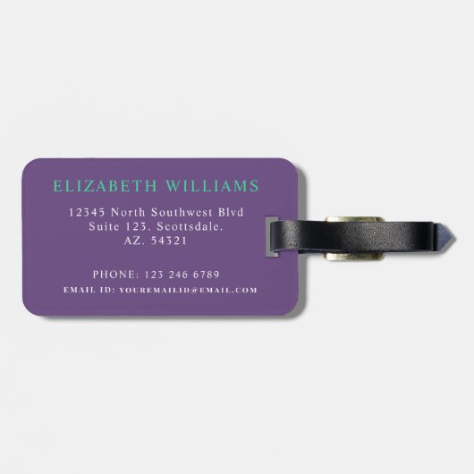 Lila Farbblock mit benutzerdefiniertem, grün Gepäckanhänger (Rückseite horizontal)