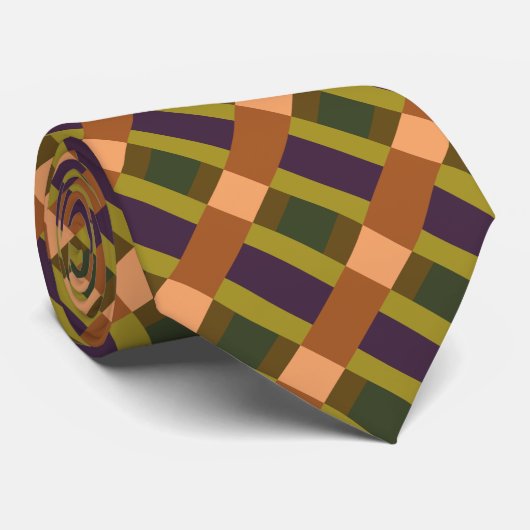 Lila Farbblock mit braunem grünem Pfirsich Krawatte (Gerollt)