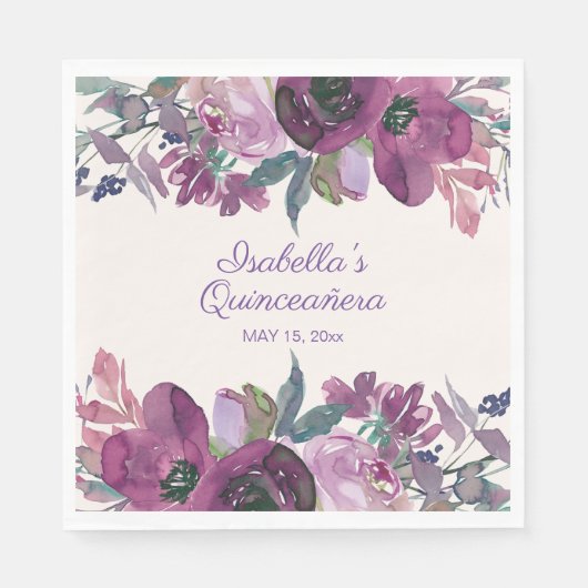 Lila Farbe der Blume Name Quinceñera Datum Serviette (Vorderseite)