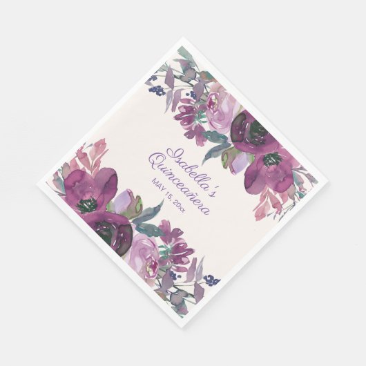Lila Farbe der Blume Name Quinceñera Datum Serviette (Ecke)