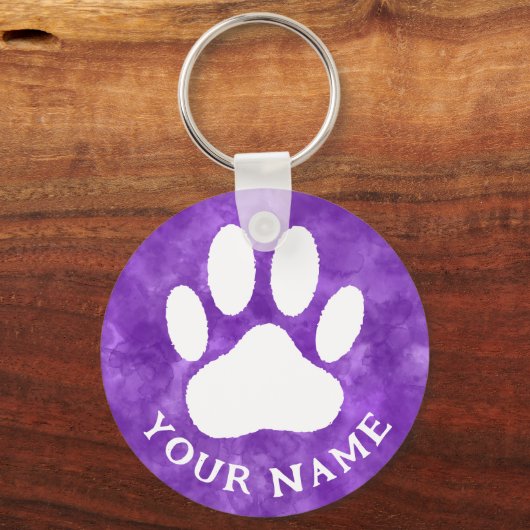 Lila Farbe für Text in weißer Schrift Schlüsselanhänger (Rückseite)