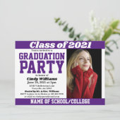 Lila Farben der Weißen Schule Foto Abschluss Einladung (Stehend Vorderseite)