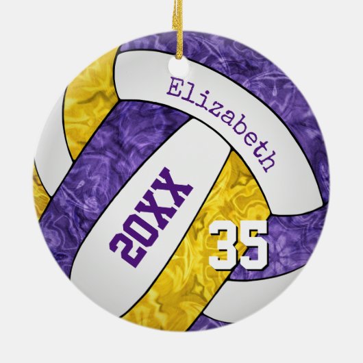 lila Farben für die Volleyballmannschaft Keramik Ornament (Hinten)