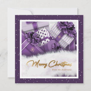 Lila-farbene Pseudo-Goldfolie-Schnee-Geschenke-Wei Feiertagskarte
