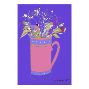 Lila, farbige Blume in einem Tasse-Poster Poster