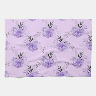 Lila Farbige Blumen Botanisches Florales Muster Geschirrtuch
