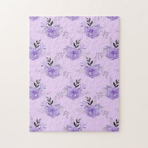 Lila Farbige Blumen Botanisches Florales Muster Puzzle
