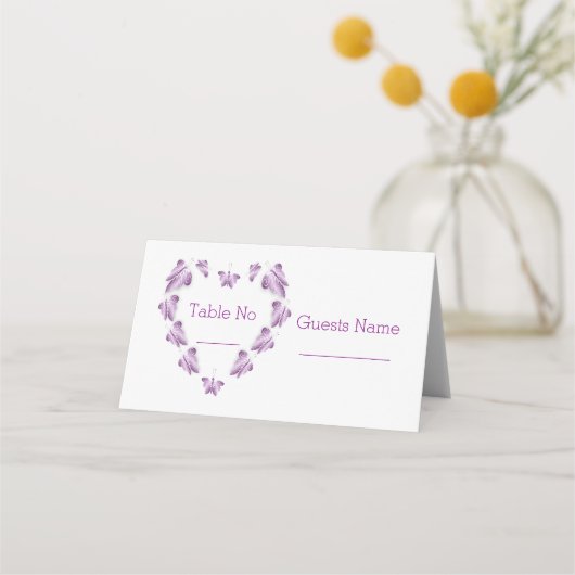 Lila farbige Butterflies-Hochzeit Platzkarte (Vorderseite)