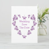 Lila farbige Butterflies-Hochzeit Save The Date (Stehend Vorderseite)