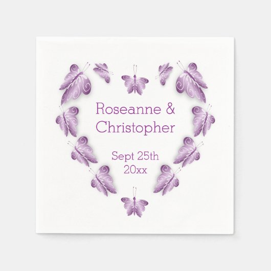 Lila farbige Butterflies-Hochzeit Serviette (Vorderseite)