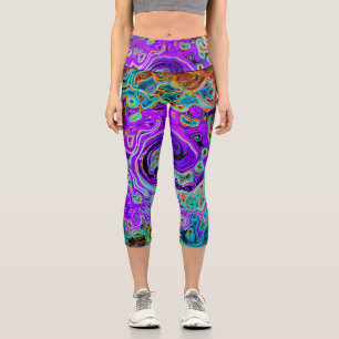 Lila Farbige Groovige Abstrakte Retro Flüssigkeits Capri Leggings