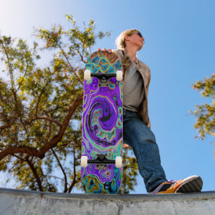 Lila Farbige Groovige Abstrakte Retro Flüssigkeits Skateboard