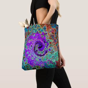 Lila Farbige Groovige Abstrakte Retro Flüssigkeits Tasche