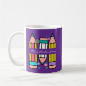 Lila farbiger Lehrername Bleistift-Cartoon Kaffeetasse (Links)