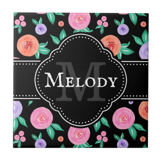 Lila Farbmuster für die Rose auf schwarz Fliese (Vorderseite)