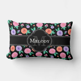 Lila Farbmuster für die Rose auf schwarz Lendenkissen