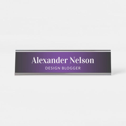 Lila Farbverlauf der Black Edge Royal Schreibtischnamensplakette (Vorderseite )