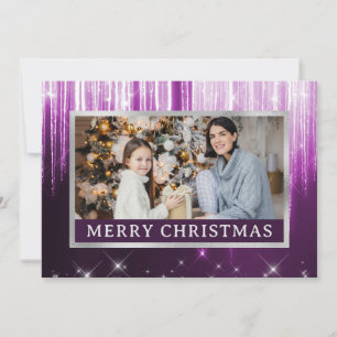 Lila Farbverlauf und Winter-Eiszapfen Familienfoto Feiertagskarte