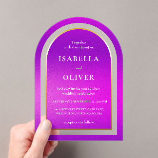 Lila Farbverlauf weißer Text Hochzeit Acryleinladungen
