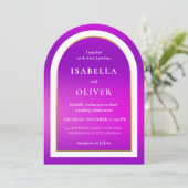 Lila Farbverlauf weißer Text Hochzeit Einladung (Stehend Vorderseite)