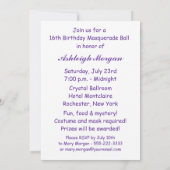 Lila Feather Maske Sweet 16 Masquerade Party Einladung (Rückseite)