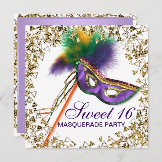 Lila Feather Maske Sweet 16 Masquerade Party Einladung (Vorne/Hinten)